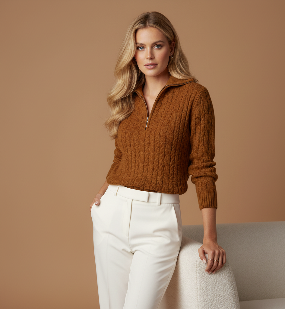 Premium Cable-Knit Half Zip Long Sleeve Sweater