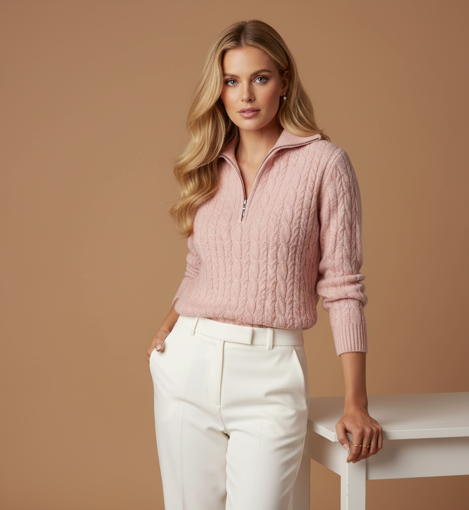 Premium Cable-Knit Half Zip Long Sleeve Sweater