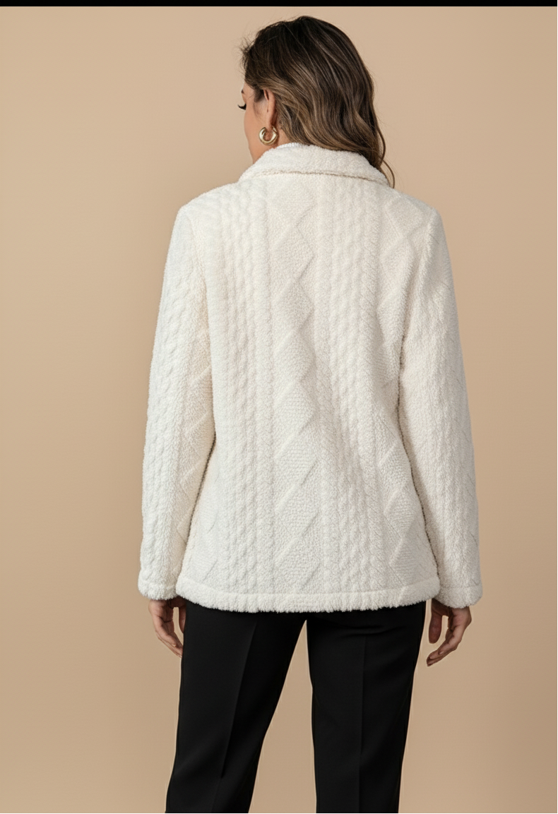 Premium Pearl White Fleece Longline Coat